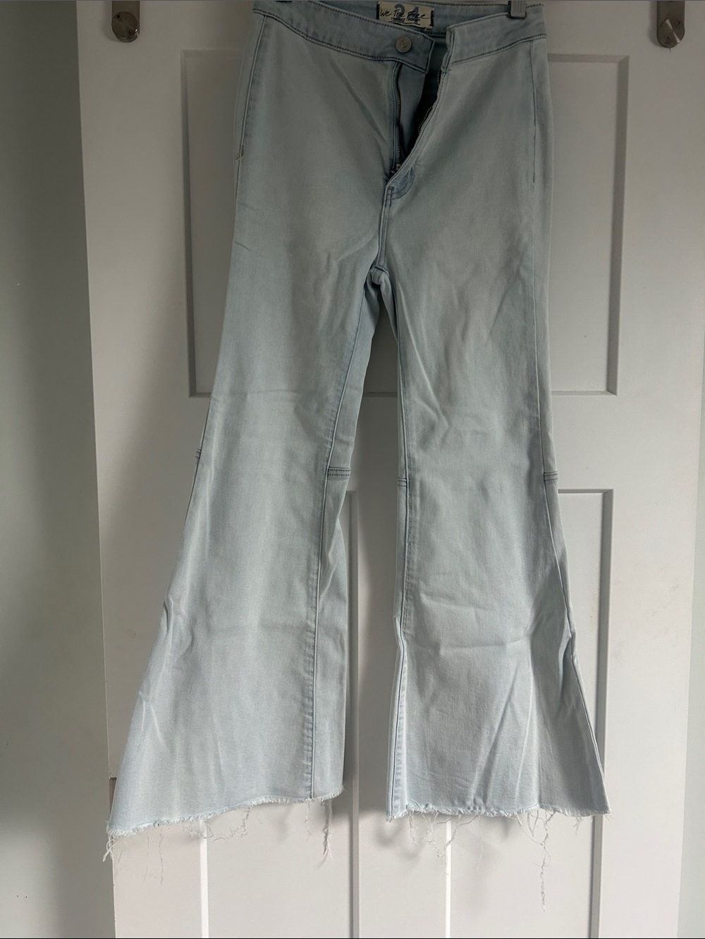 Free People Light Blue Flare Jeans with Raw Hem